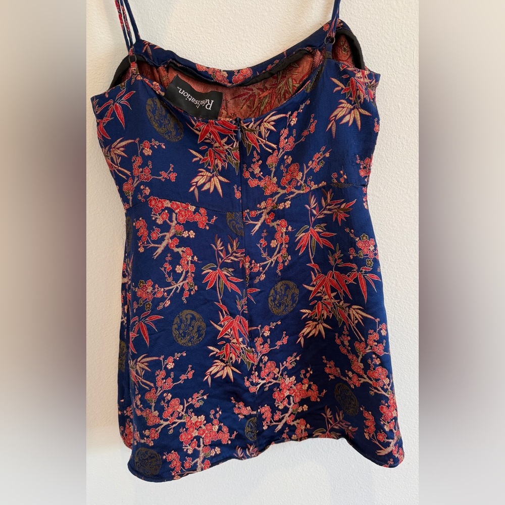 Realisation Par Blue Camisole with Red Floral Design